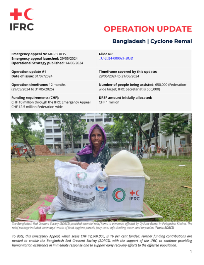 Bangladesh | Cyclone Remal - Operation Update Emergency appeal No: MDRBD035 - Bangladesh