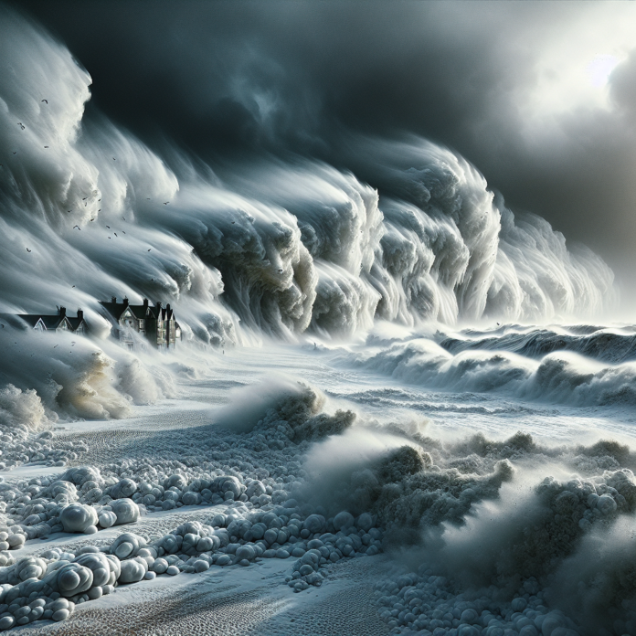 Moment tsunami of sea foam covers beach as Storm Herminia powers across Britain and forecasters warn of new 80 - Daily Mail